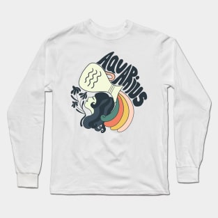 70s Aquarius Horoscope Illustration Long Sleeve T-Shirt